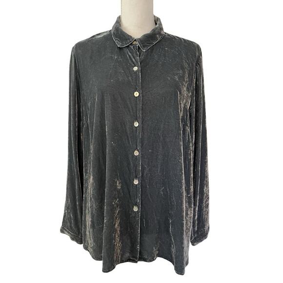 J. Jill Tops - J Jill Womens Silk Blend Velvet Button Up Shirt Size LP‎ Gray Blue Fairy Whimsy
